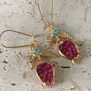 Vintage Pomegranate Red Gold Earrings